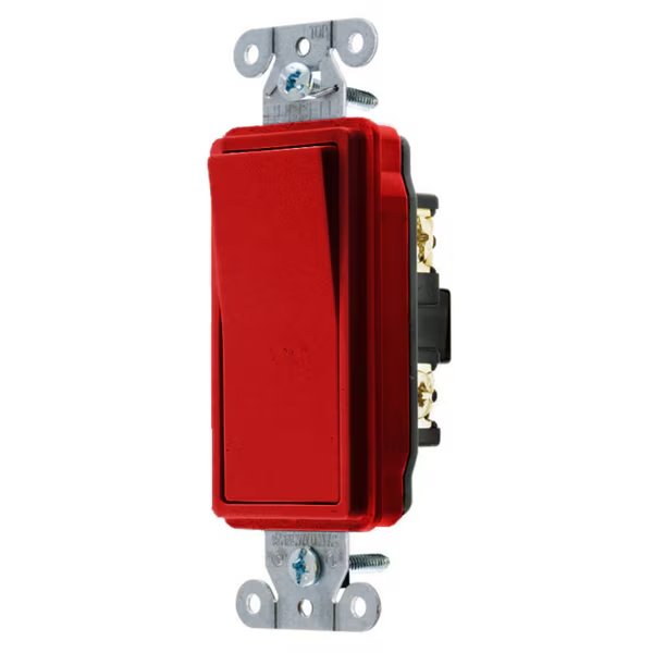 Switches and Lighting Control, Decorator Switch, Specification Grade, Four Way, 20A 120/277V AC, Back and Side Wired, Red, Hubbell Wiring Device-Kellems, Mfr#: DS420R